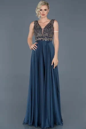 16086 Indigo-Gold Stone Embroidered Dress