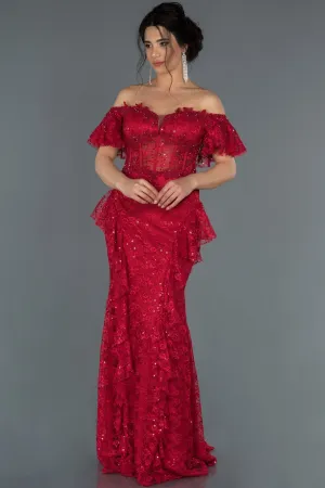 17026 Red Transparent Corset Strapless Lace Dress