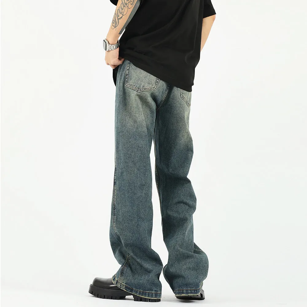 2023 American Washed Vintage Jeans Male and Female Trendy Brand Cleanfit Loose Straight Mop Pants