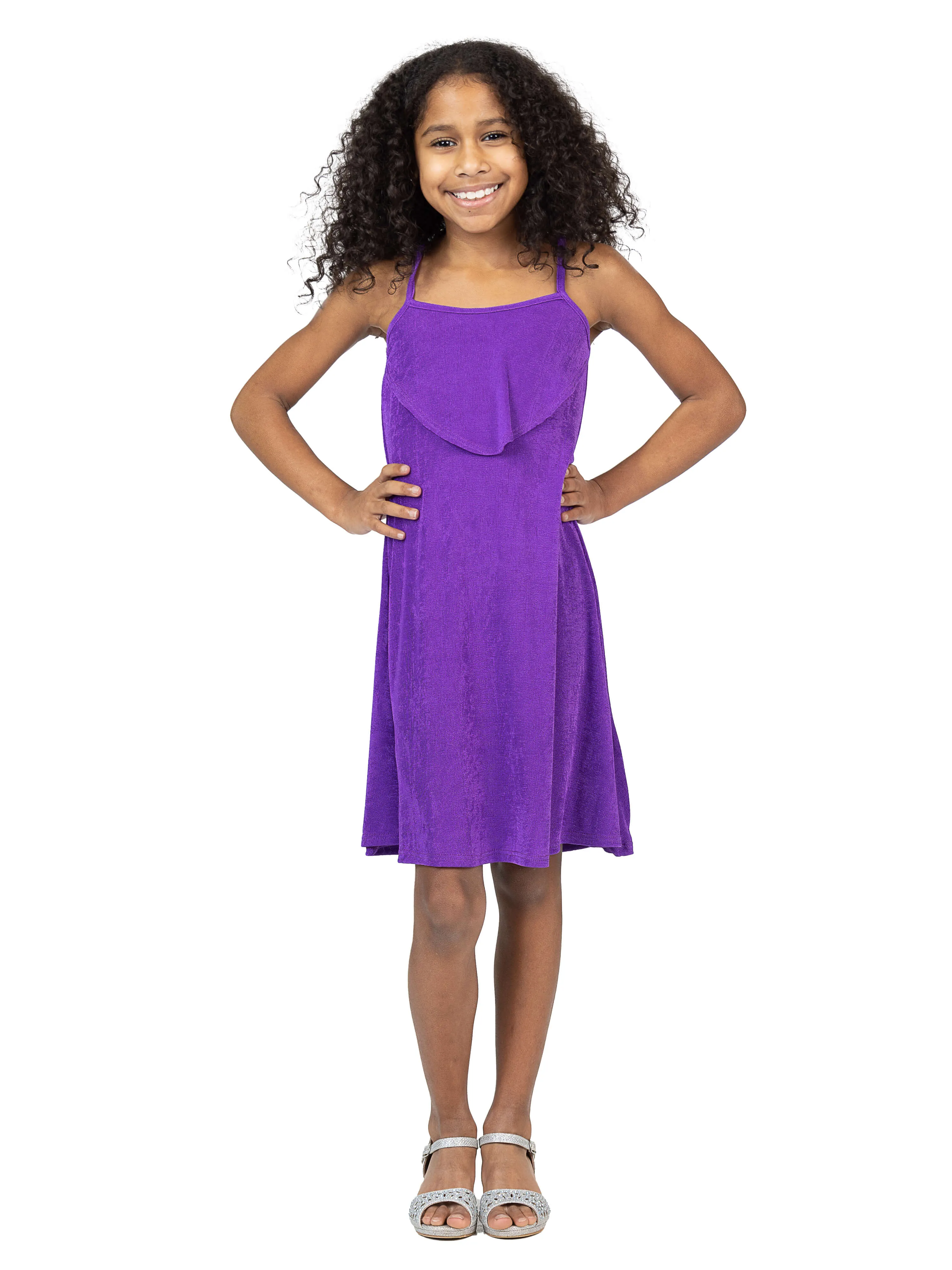 24sevenkid Girls Shimmery Spaghetti Strap Knee Length Dress