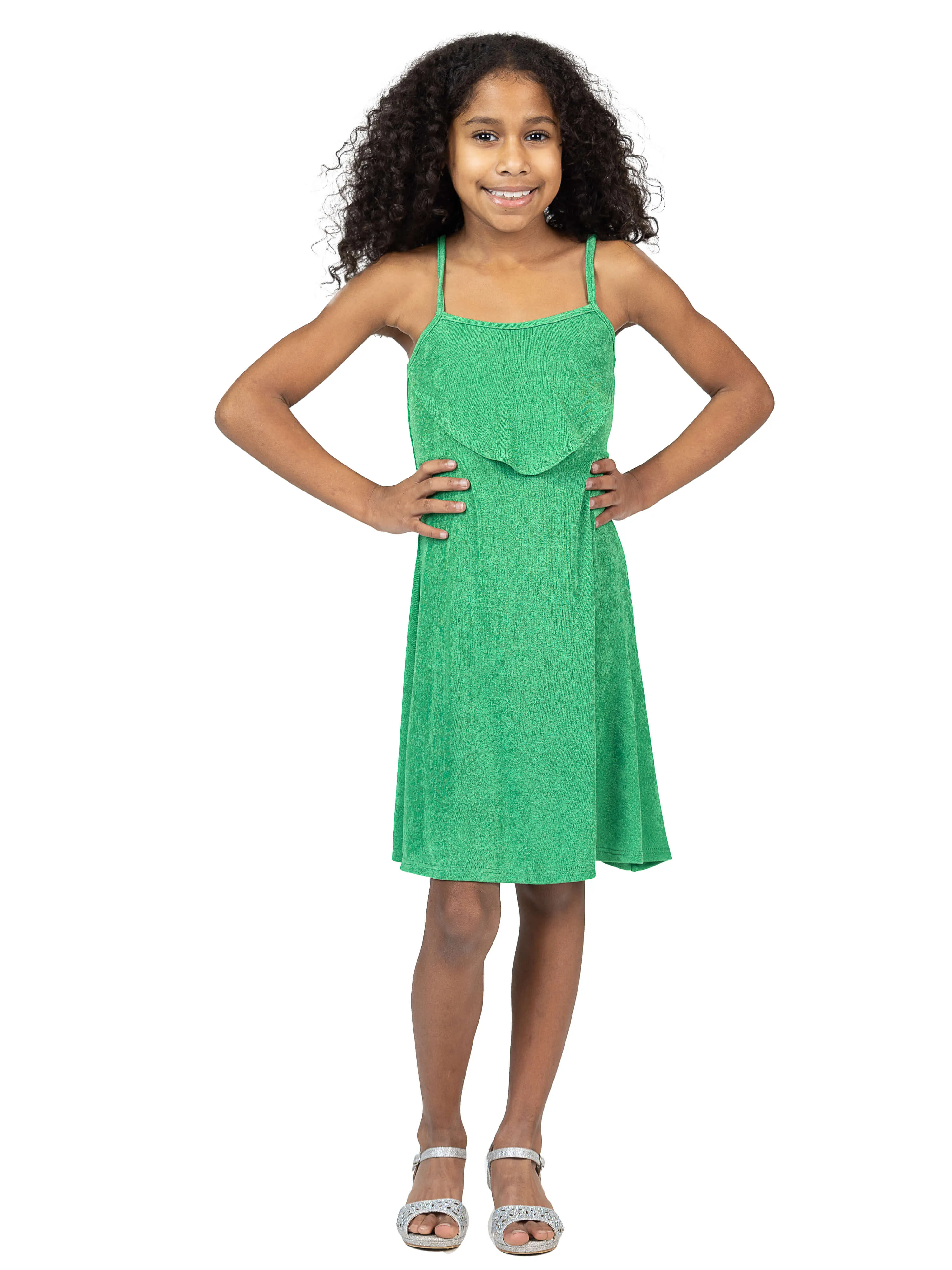 24sevenkid Girls Shimmery Spaghetti Strap Knee Length Dress