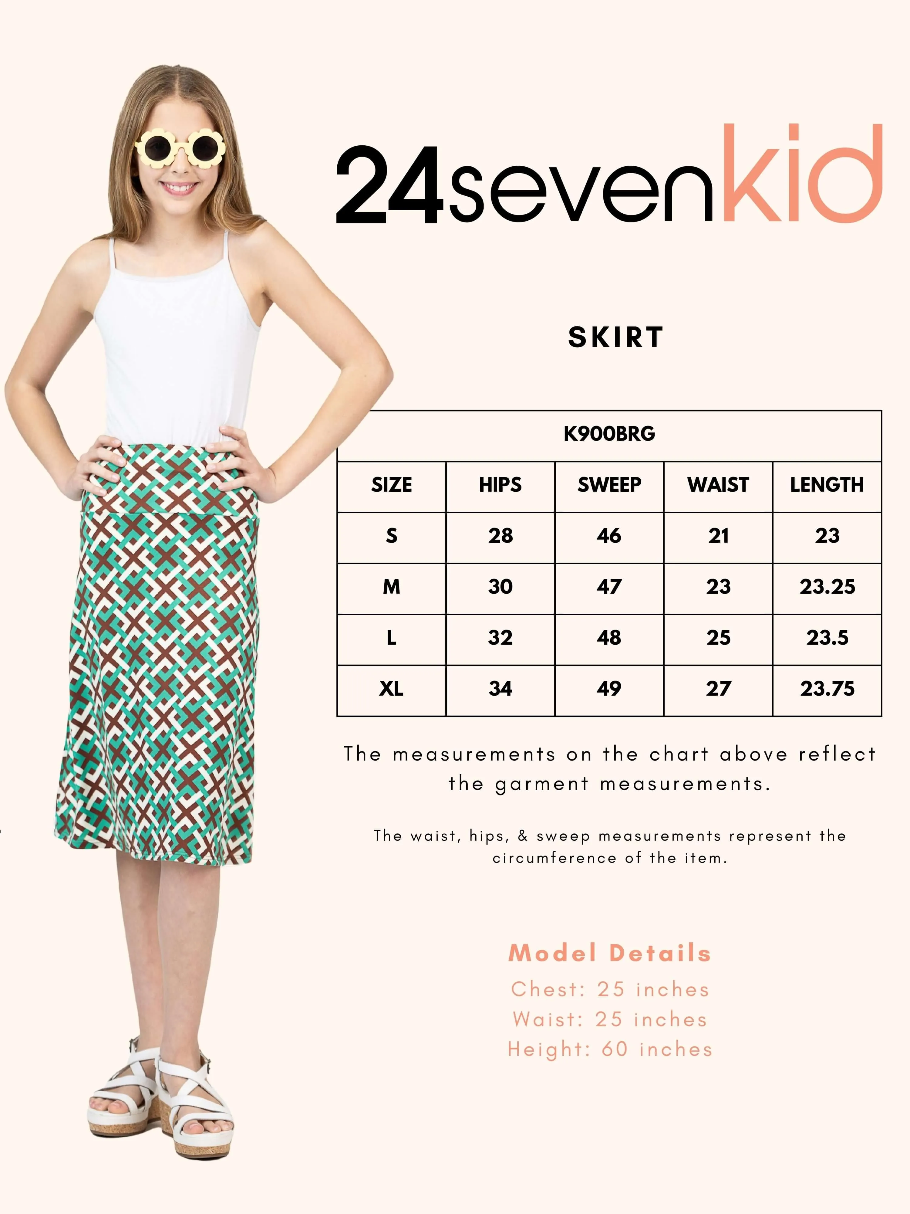 24sevenkid Green Geo Print Girls Knee Length Skirt