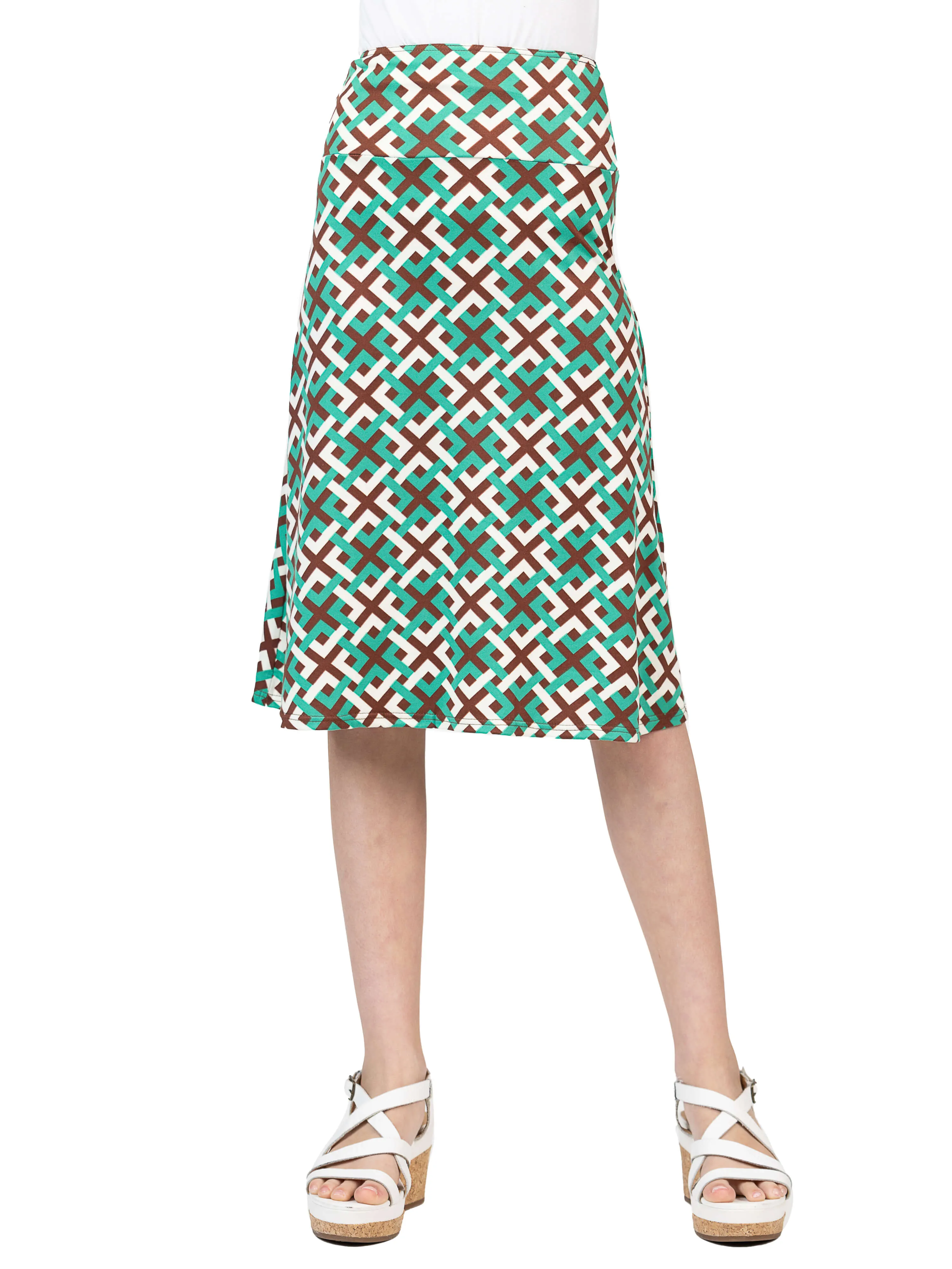 24sevenkid Green Geo Print Girls Knee Length Skirt