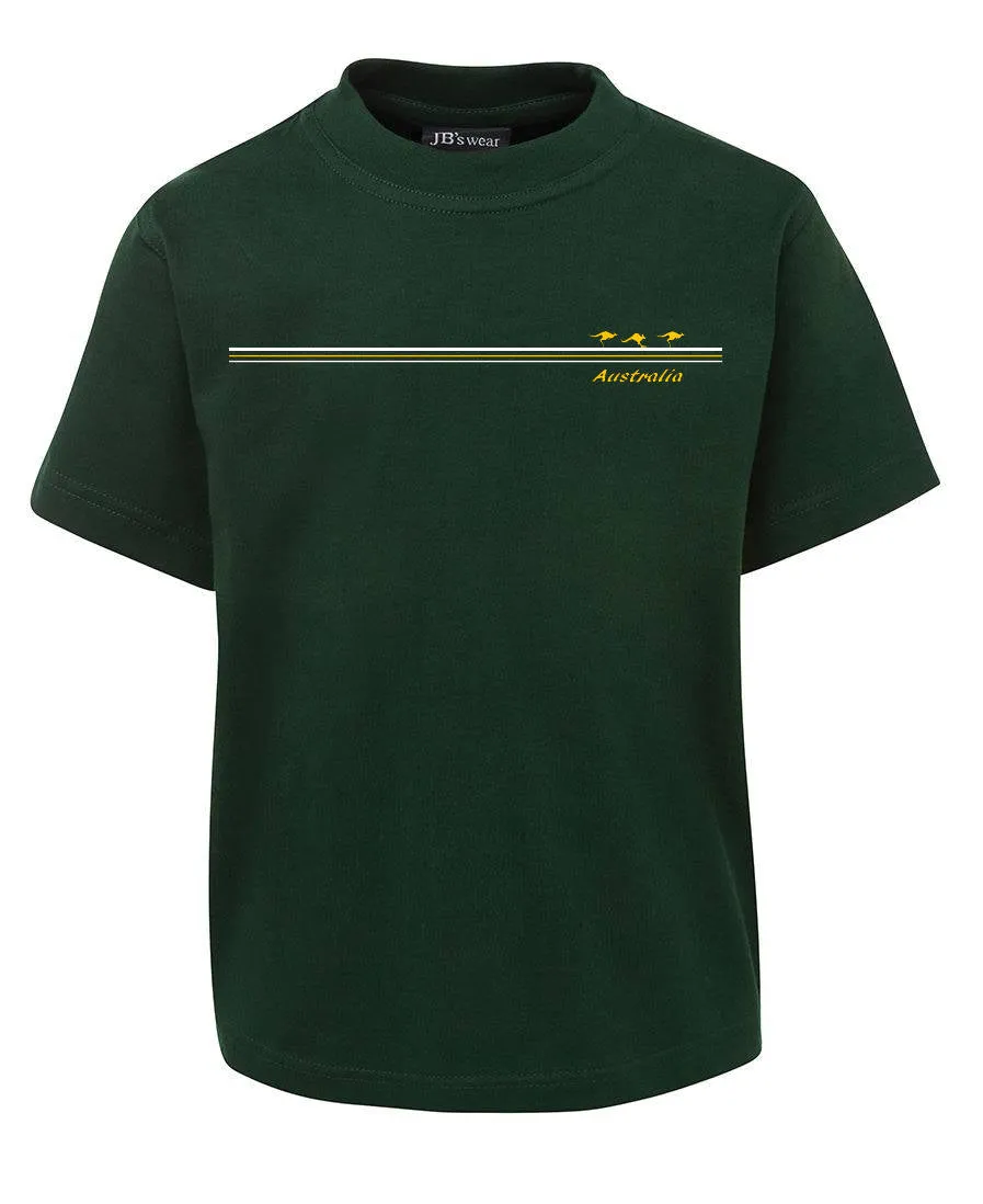 3 Kangaroo Stripe Childrens T-Shirt (Green & Gold Colour Choices)