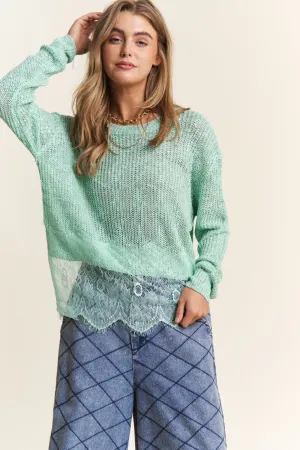 Aubrey Lace Detail Long Sleeve Knit Top