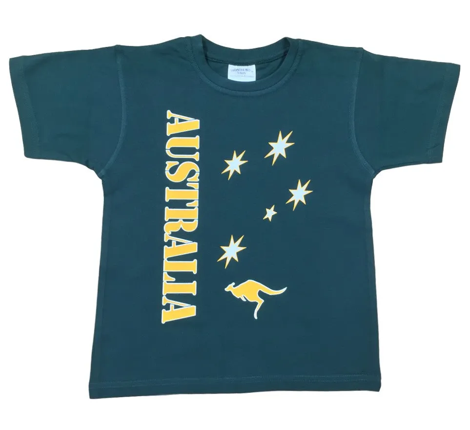 Aussie Sports Childrens T-Shirt (Bottle Green, Yellow Print)