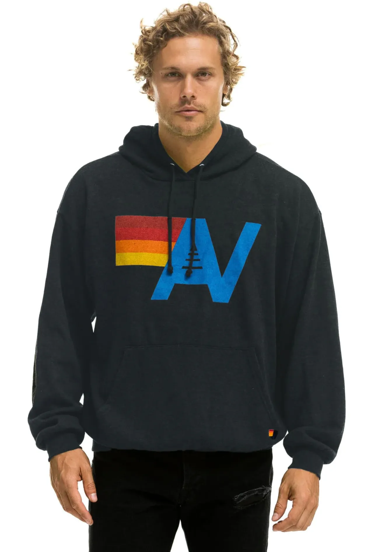 AVIATOR NATION UNISEX LOGO PULLOVER RELAXED HOODIE - CHARCOAL