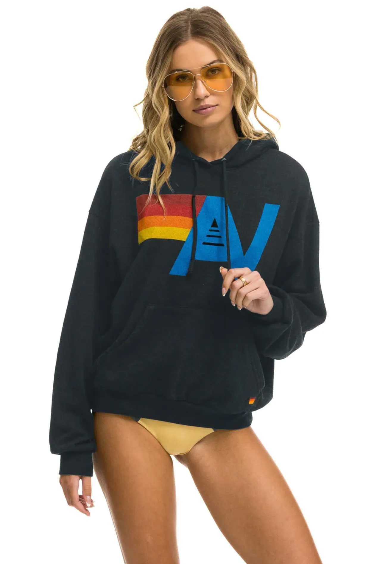 AVIATOR NATION UNISEX LOGO PULLOVER RELAXED HOODIE - CHARCOAL