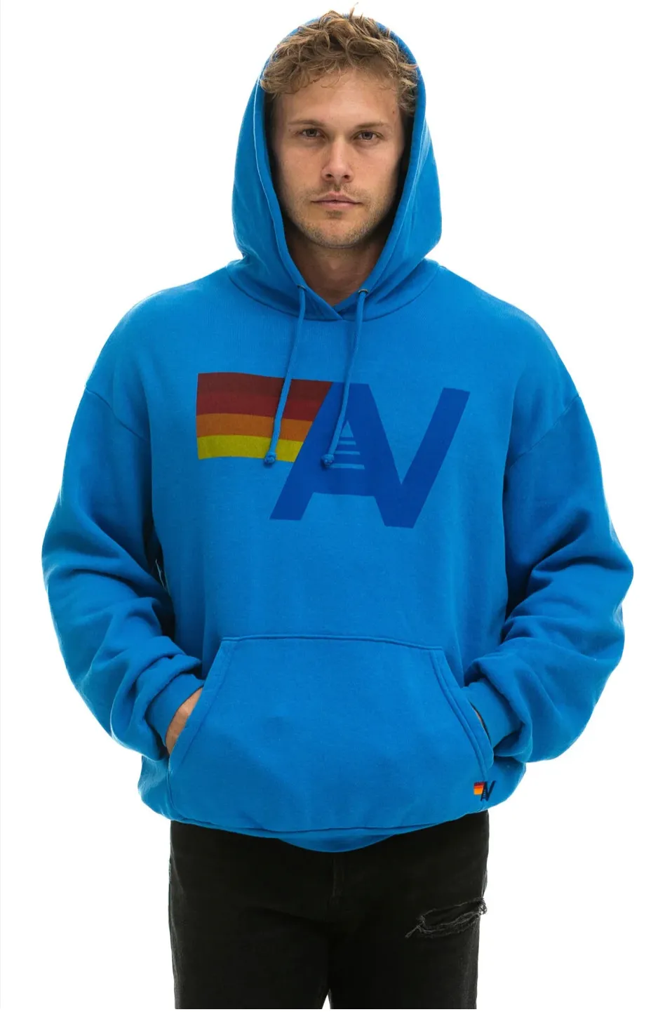 AVIATOR NATION UNISEX LOGO PULLOVER RELAXED HOODIE - OCEAN