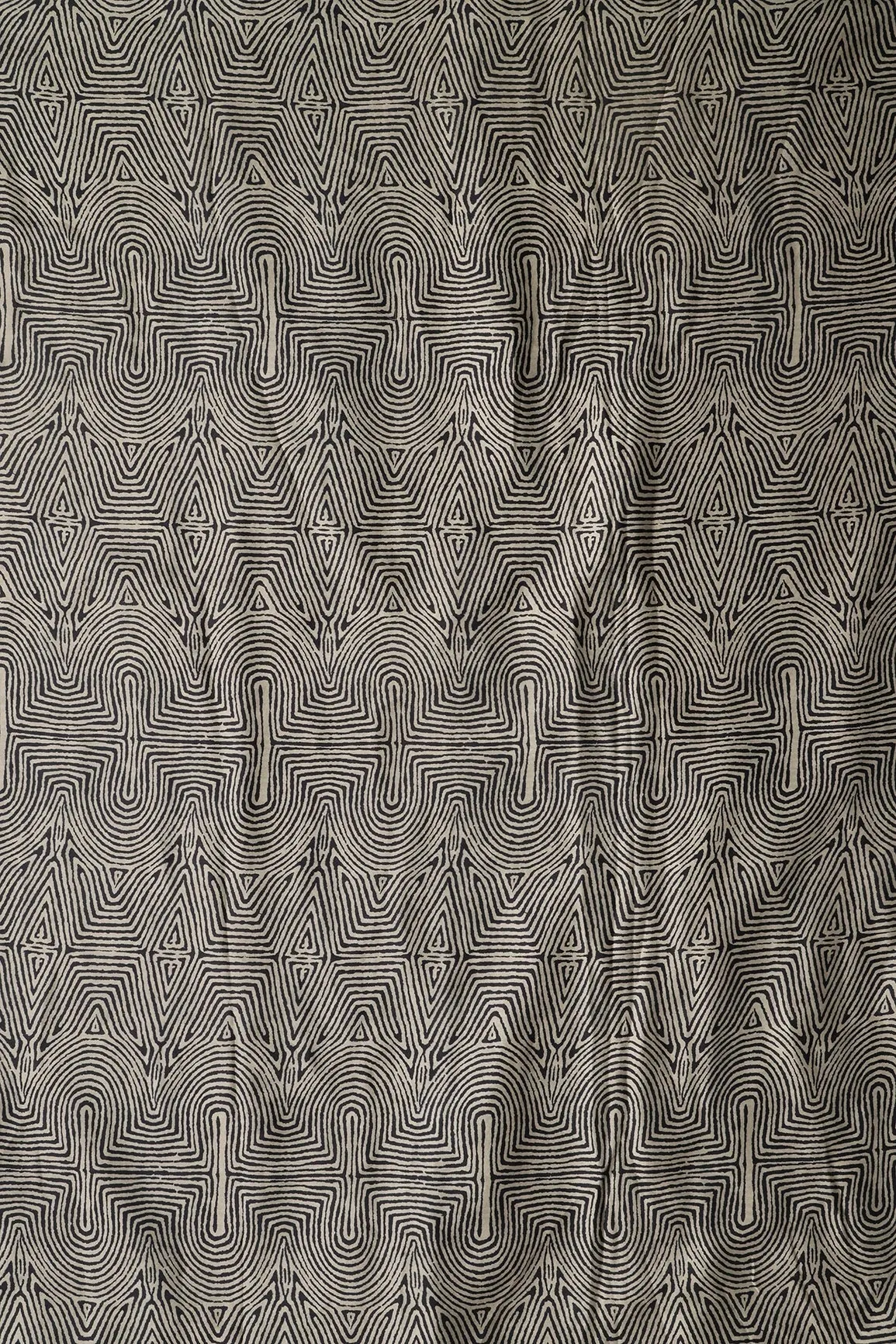 Black And Cream Geometric Pattern Digital Print On Georgette Satin Fabric