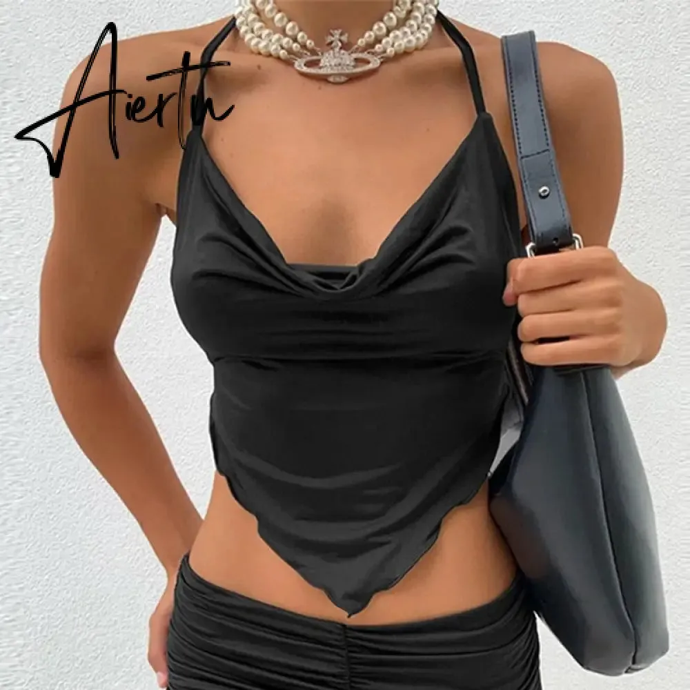 Black Sexy Halter Bandage Crop Tops For Women Sleeveless Backless Club Party Chic Wrap Cropped Top Slim Camis Streetwear Tanks