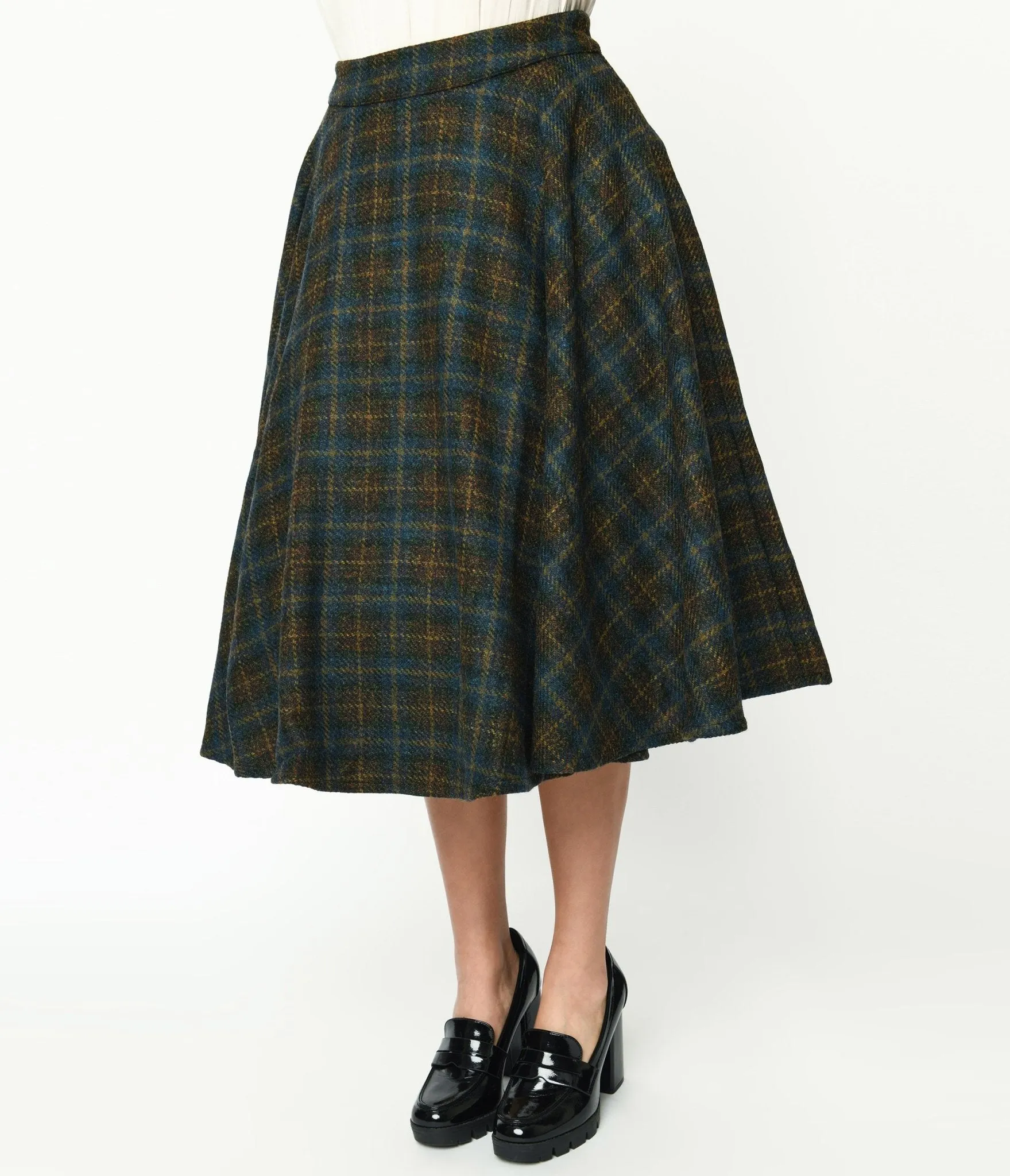 Blue & Green Check Plaid Swing Skirt