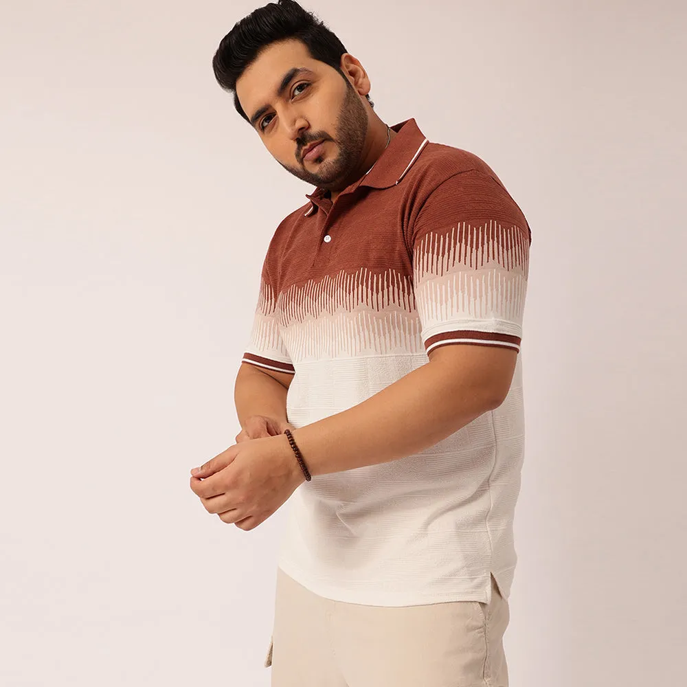 Brick Red Jacquard Knitted Polo T-shirt