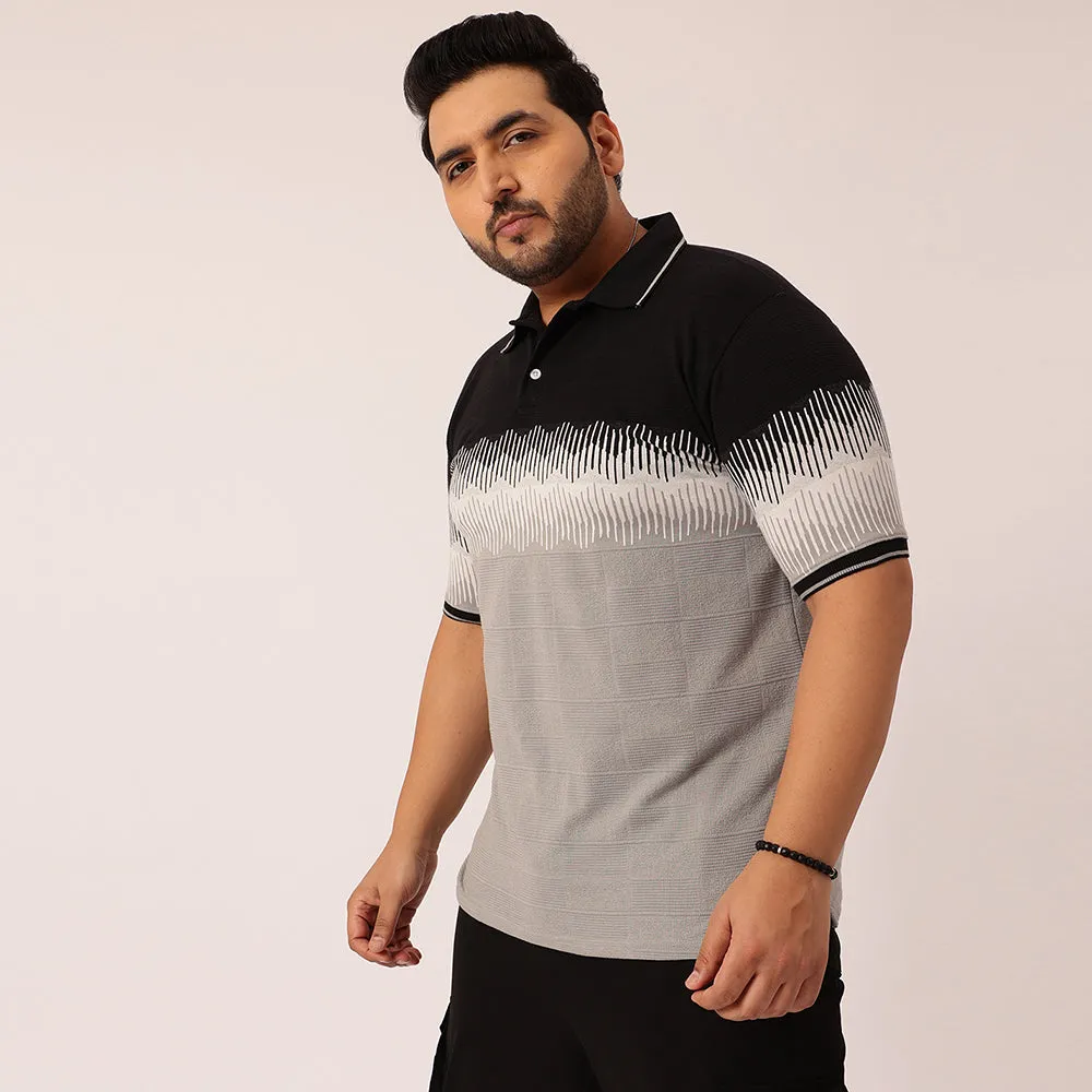 Brick Red Jacquard Knitted Polo T-shirt