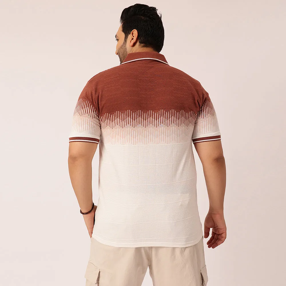 Brick Red Jacquard Knitted Polo T-shirt