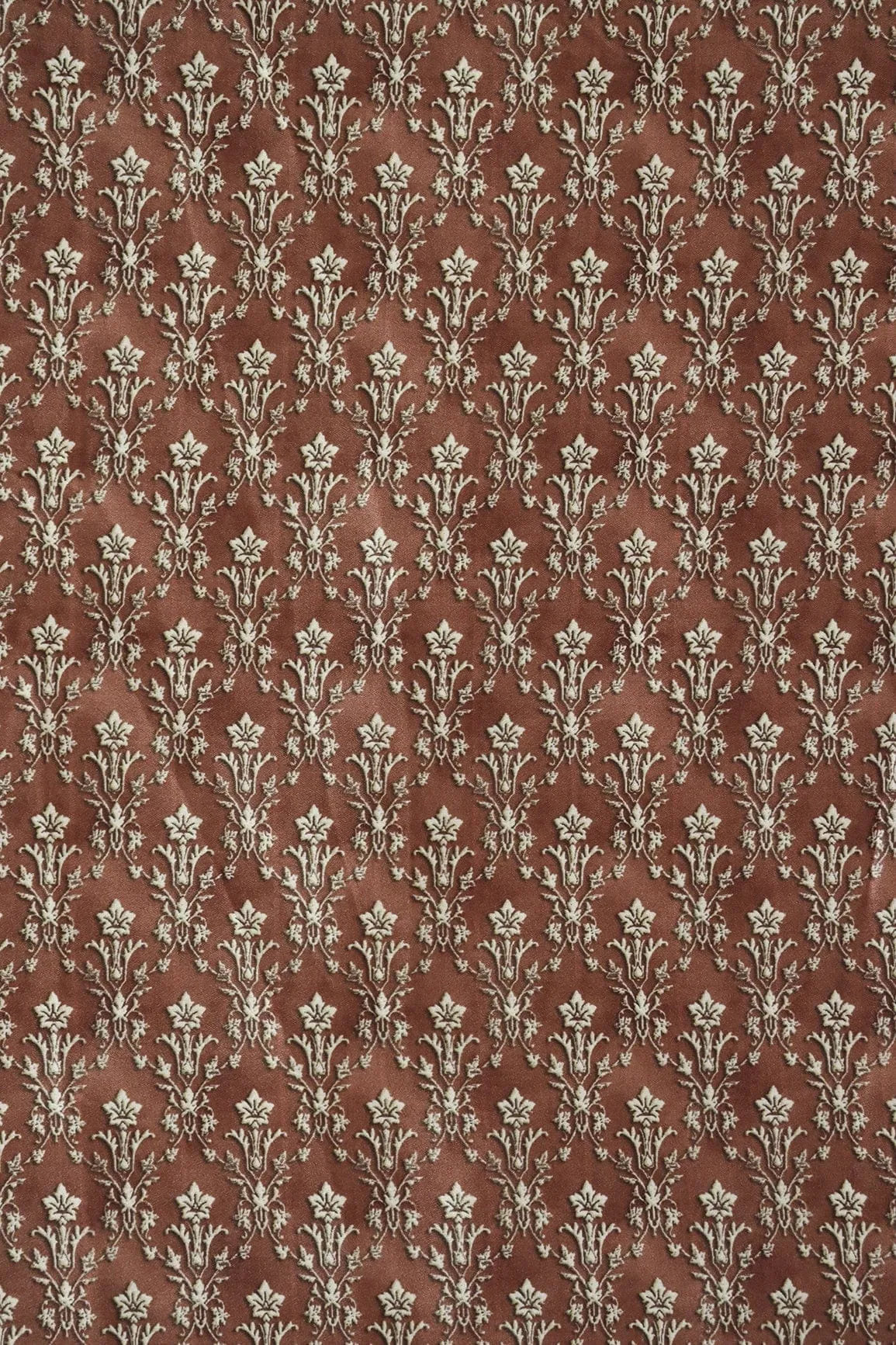 Brown Ethnic Pattern Digital Print On Satin Fabric