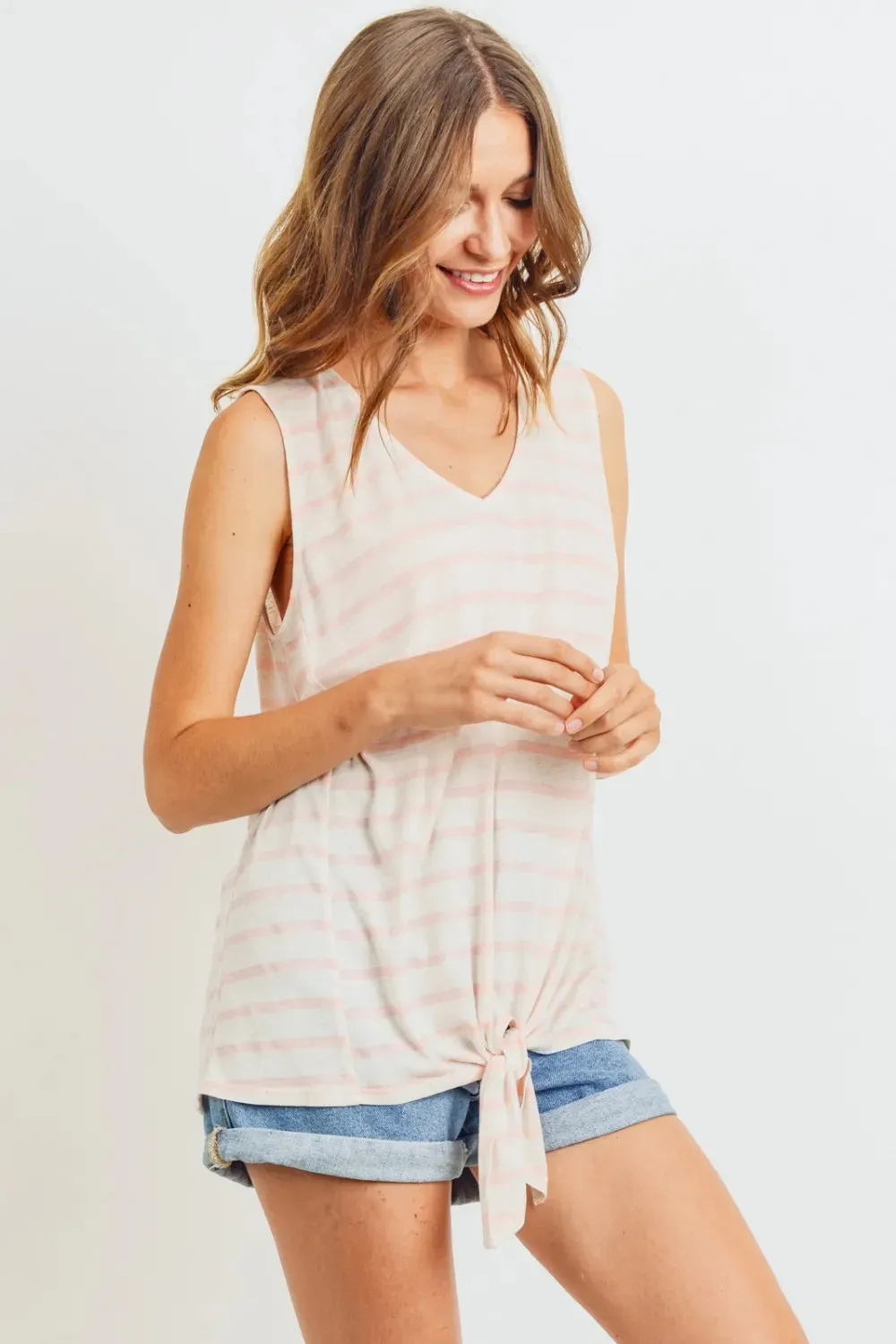 by Nu Label Sleeveless Front Tie Striped Top