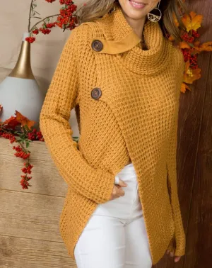 Cowl Neck Asymmetric Wrap Sweater, Camel