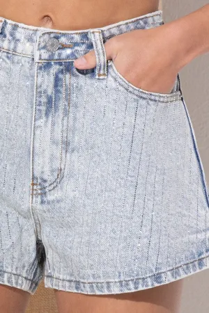 CRYSTAL GARMENT DENIM SHORTS