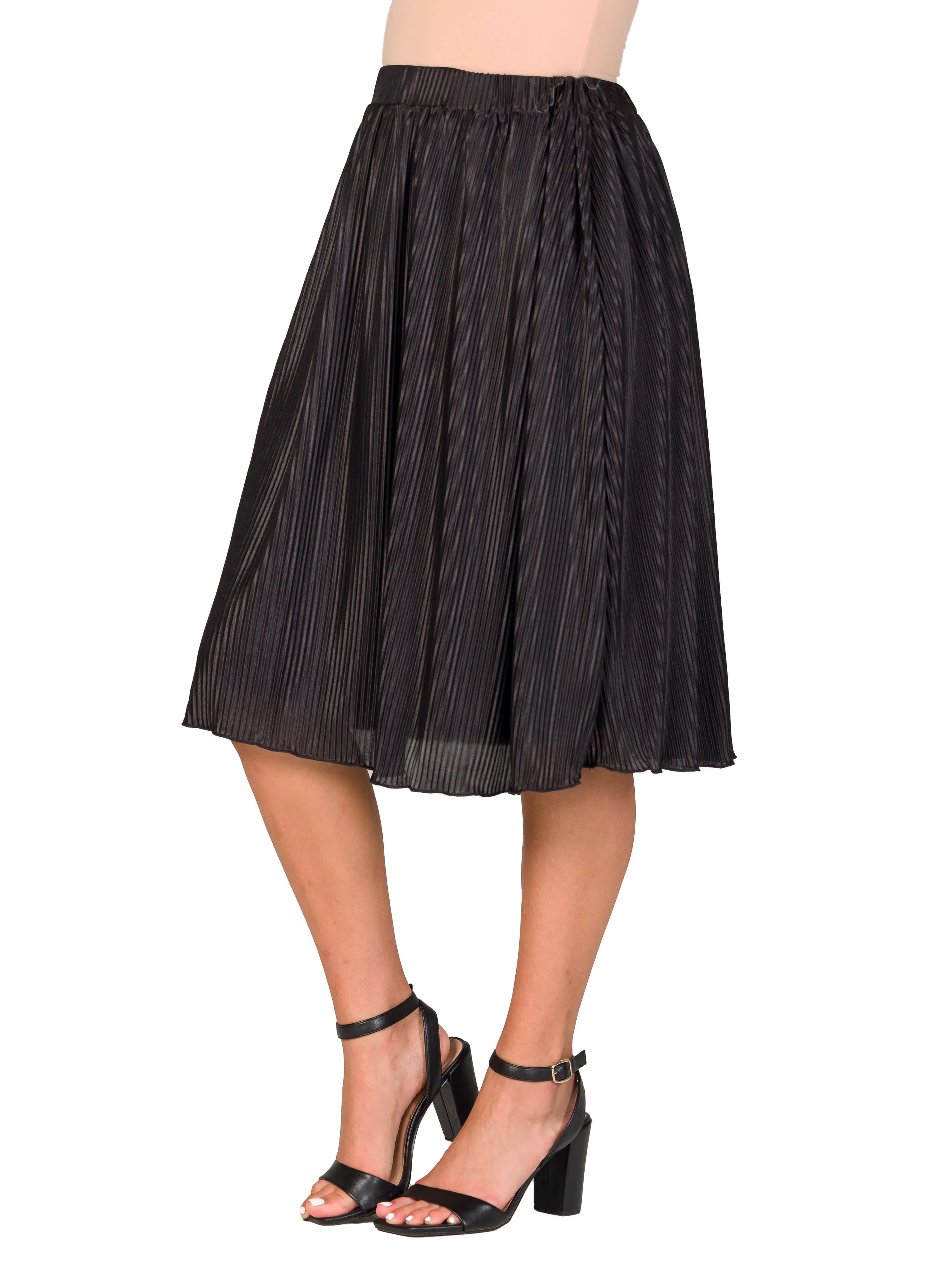 Elegant Accordion Pleated Elastic Waistband Party Midi Skirt