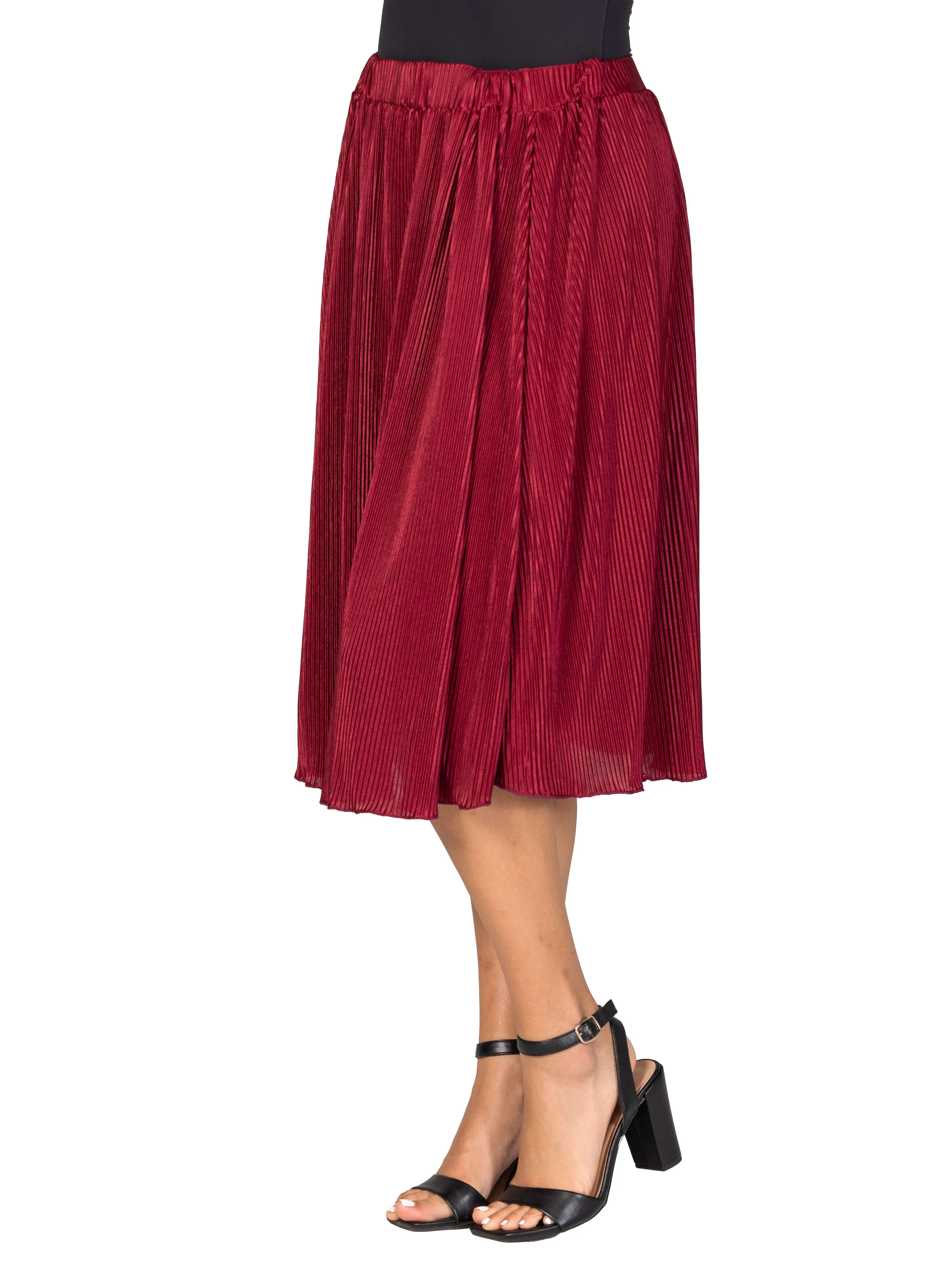 Elegant Accordion Pleated Elastic Waistband Party Midi Skirt