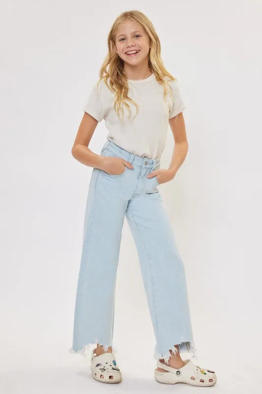 Girls High Rise Wide Leg Distressed Jeans