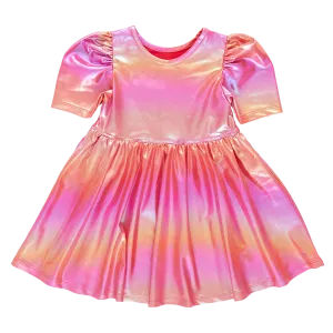 Girls Lame Laurie Dress | Rainbow Pink Lame