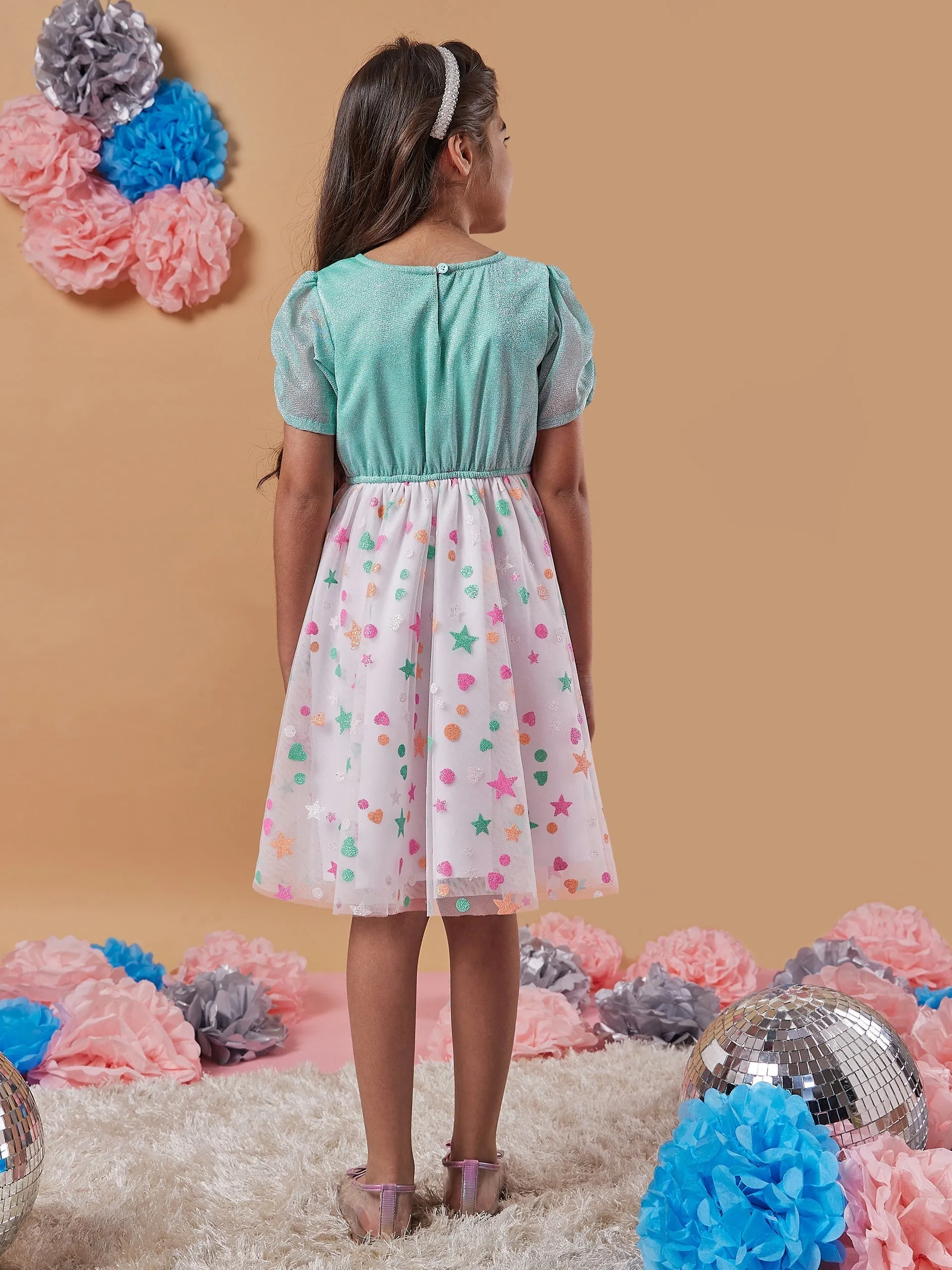 Girls Polka Dot Printed Net A-Line Dress - PS Peaches