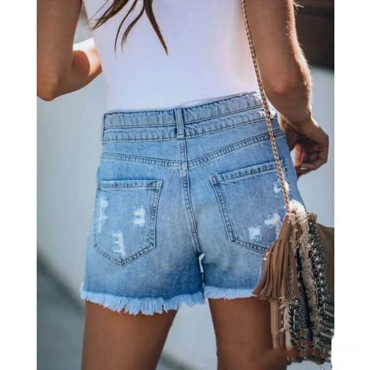 Glow Chic's Fringed Ripped Denim Shorts