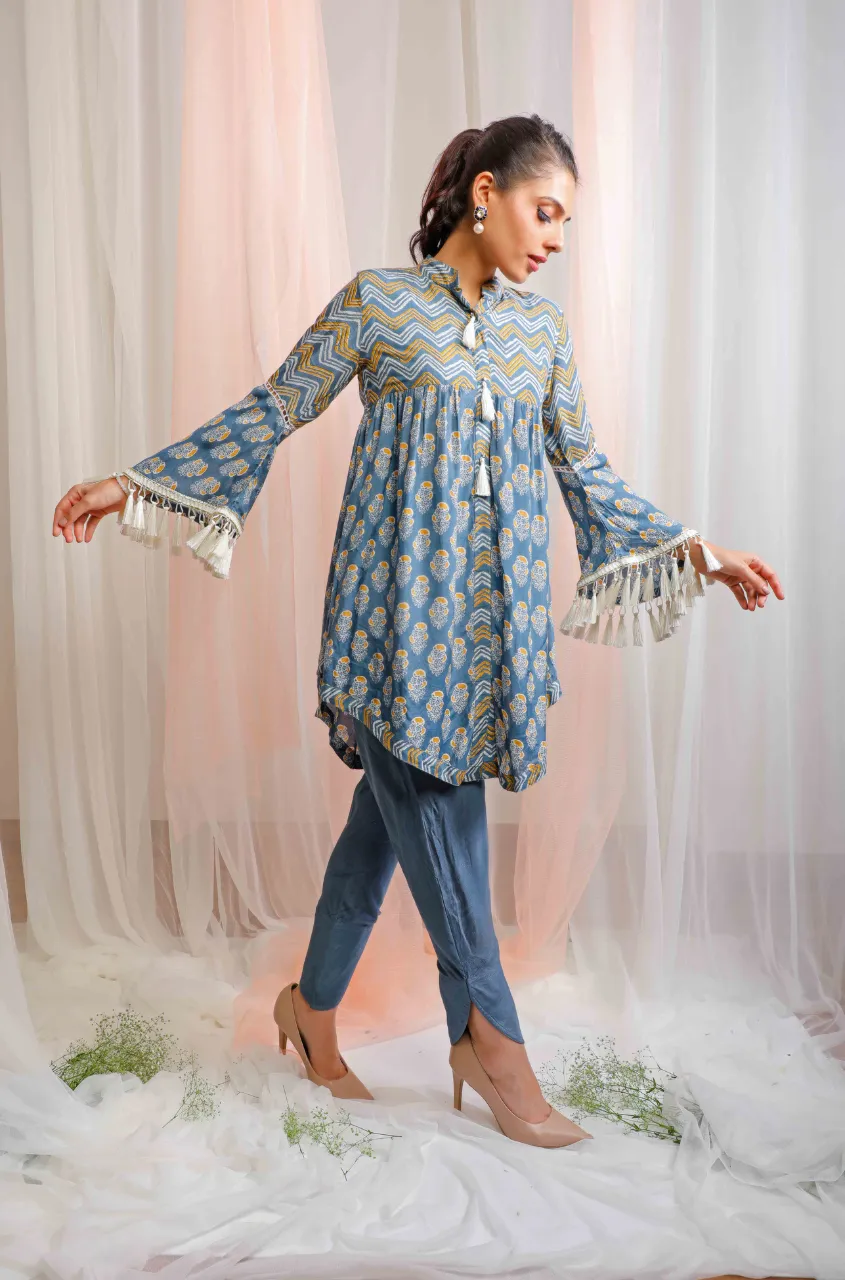 Handkerchief Cut Kurta With Cross Tulip Pants