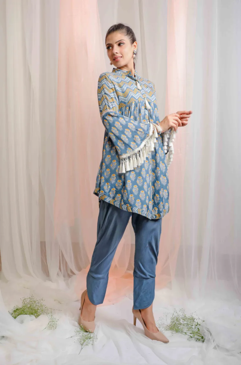 Handkerchief Cut Kurta With Cross Tulip Pants