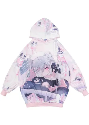 Healing Hearts Oversized Anime Pink Hoodie