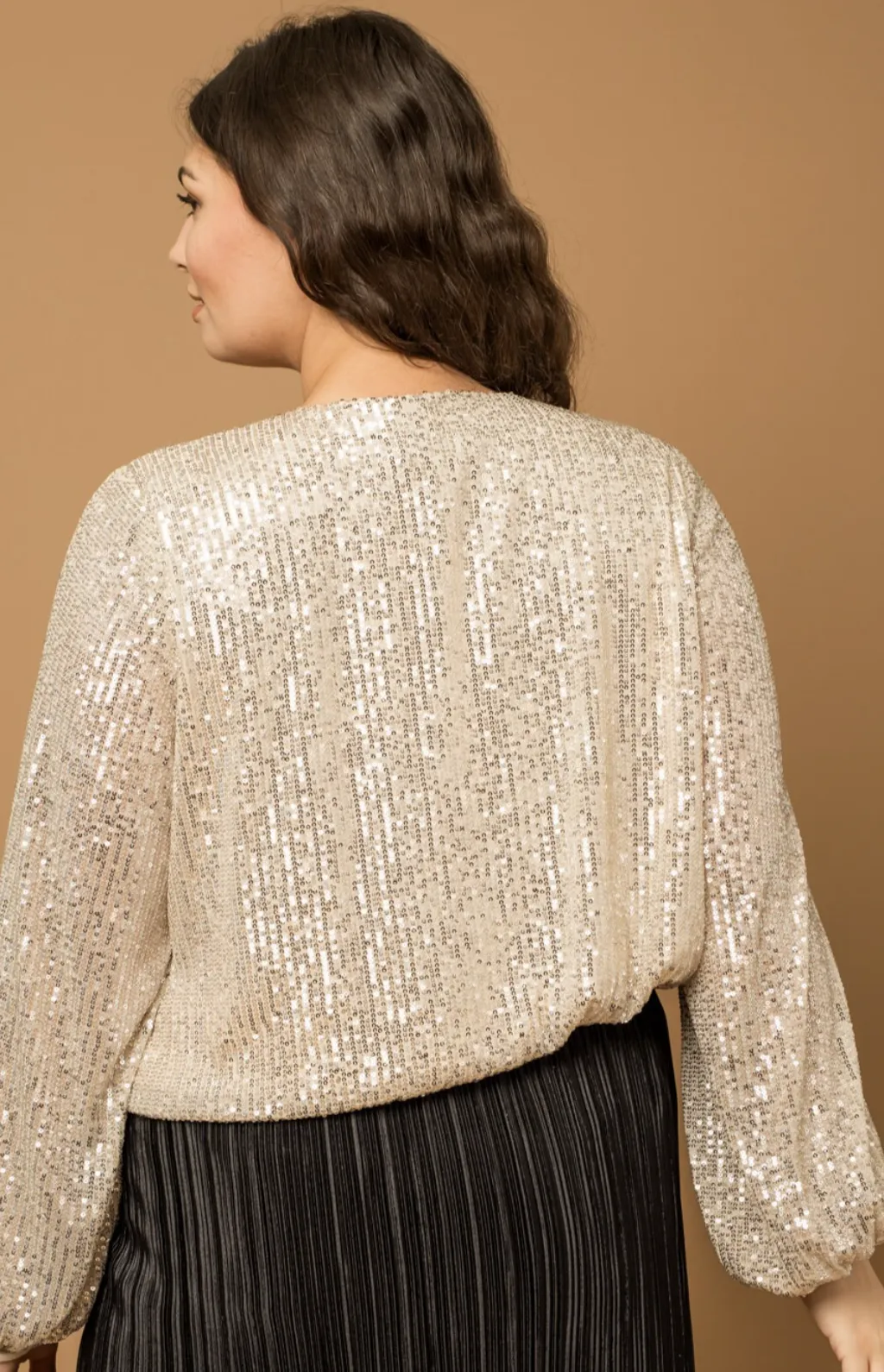 Juniper Long Sleeve Sequin Bodysuit in Beige - FINAL SALE