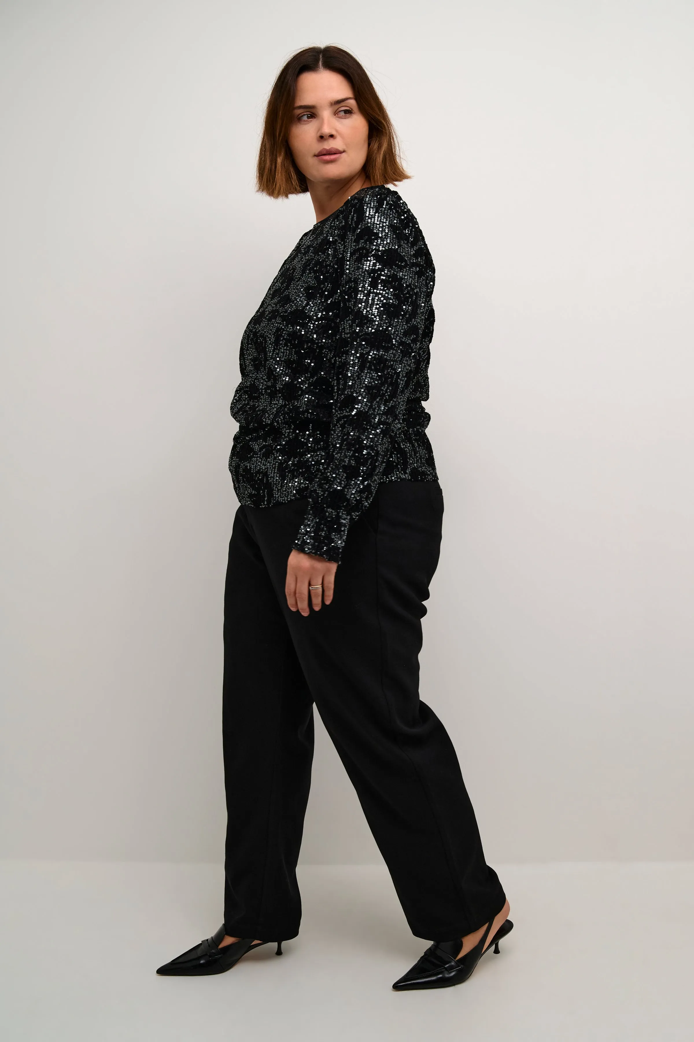 Kaffe Curve Brit Sequin Blouse in Black