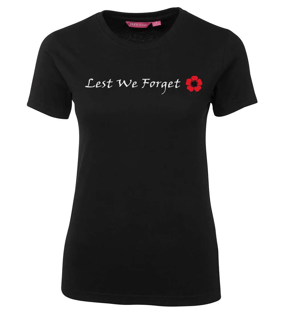 Lest We Forget Red Poppy Ladies Tee (Black)