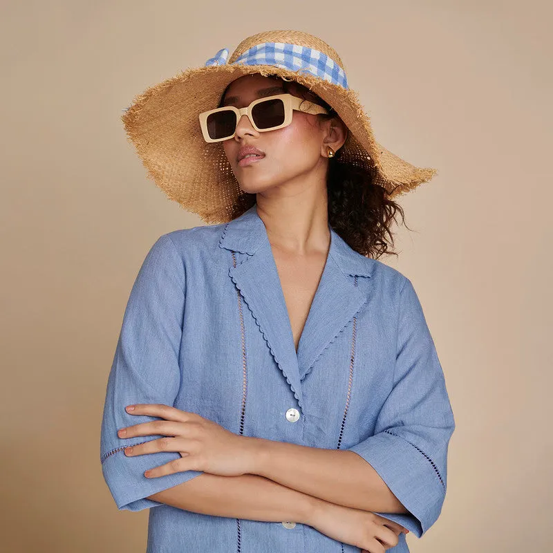 Linen Blue Co Ord Set for Women | Shirt & Shorts