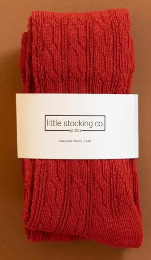 Little Stocking Co Cable Knit Tights - Spice Red