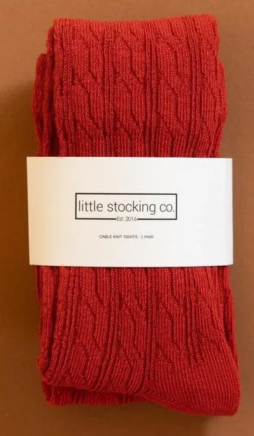 Little Stocking Co Cable Knit Tights - Spice Red