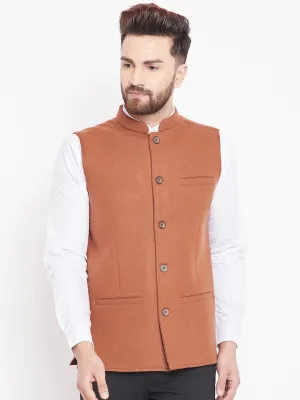 Men's Orange Nehru Jacket - Even Apparels