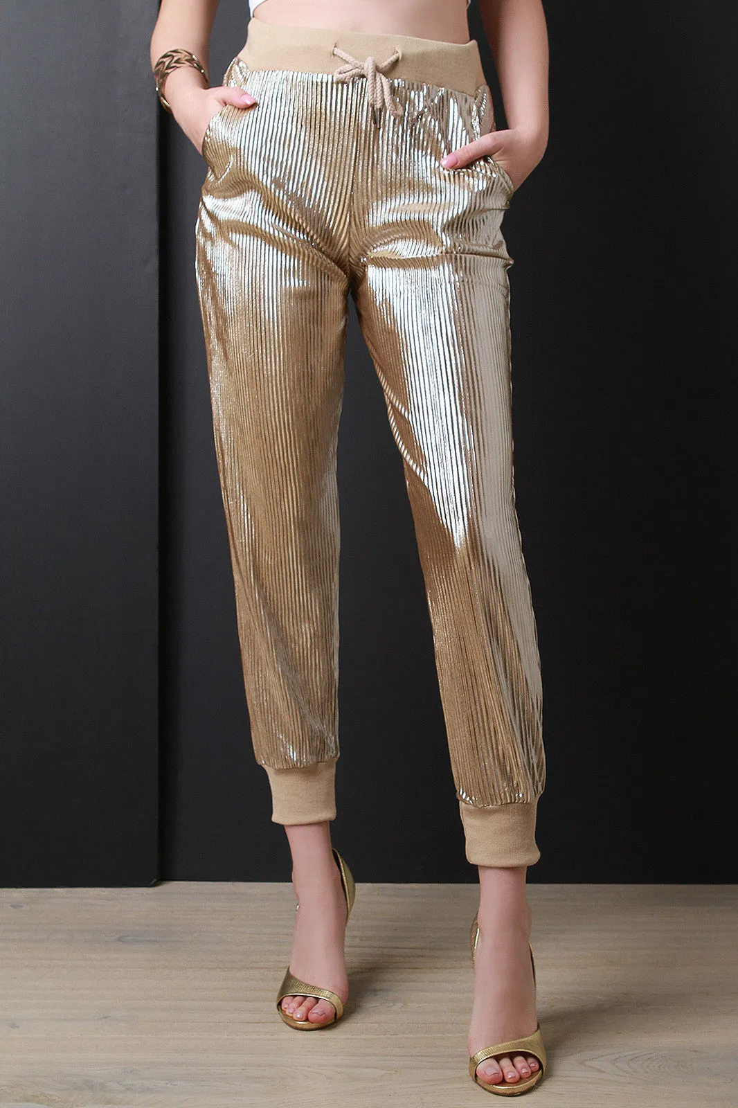 Metallic Accordion Jogger Pants