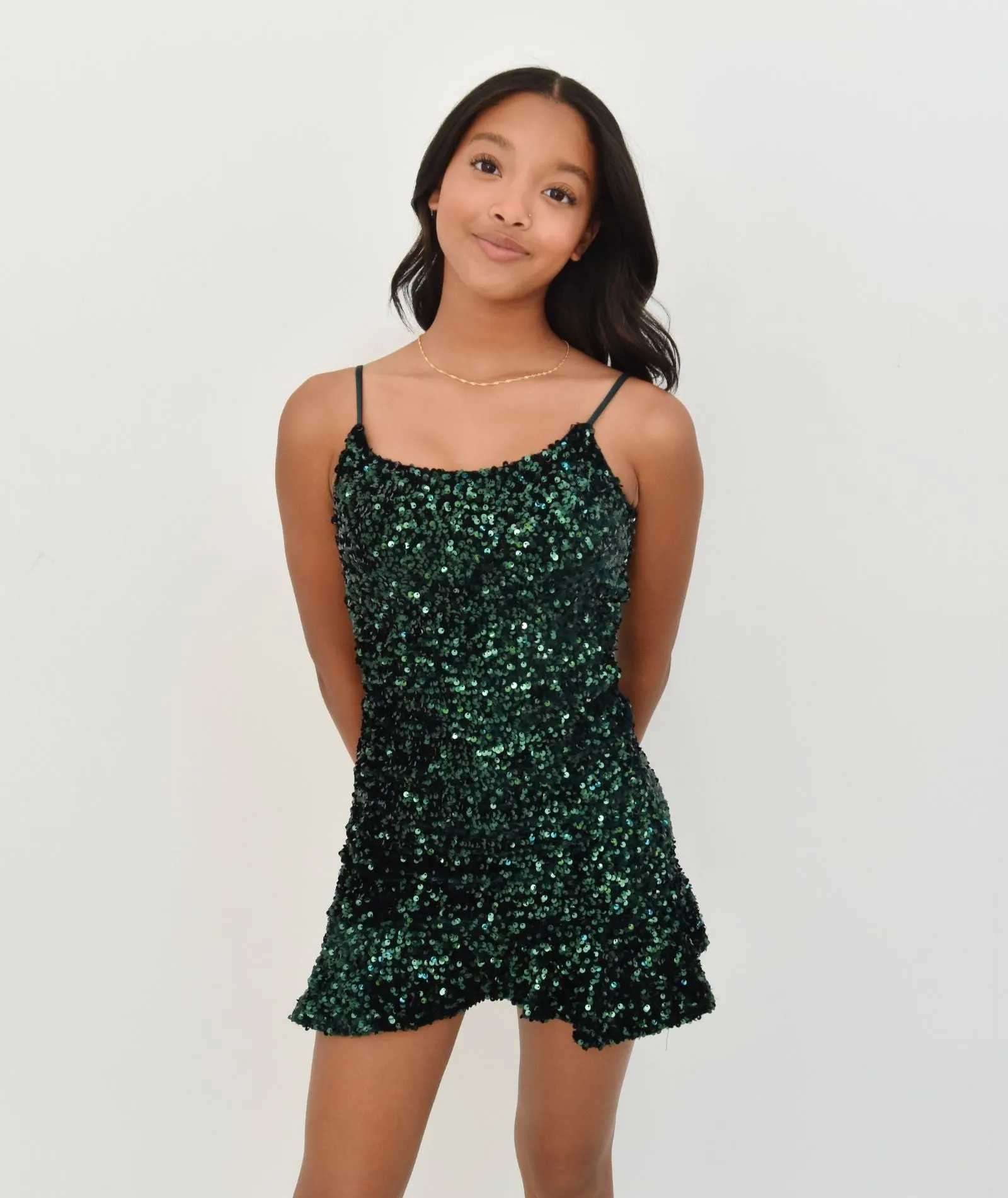 Miss Behave Girls Amanda Sequin Ruffle Dress