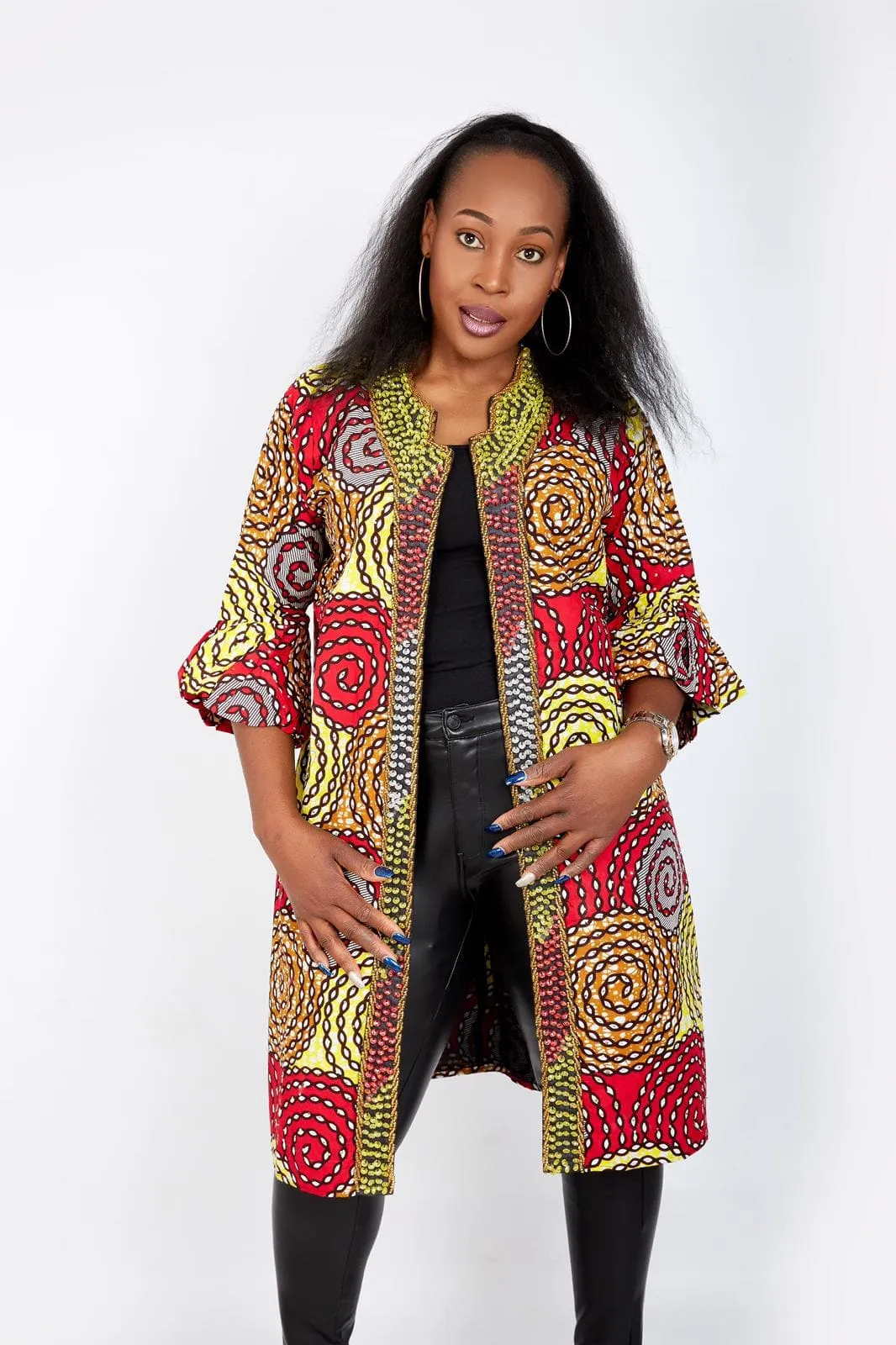 New in Hand-beaded Embellished African Print Kimono Jacket - Emily