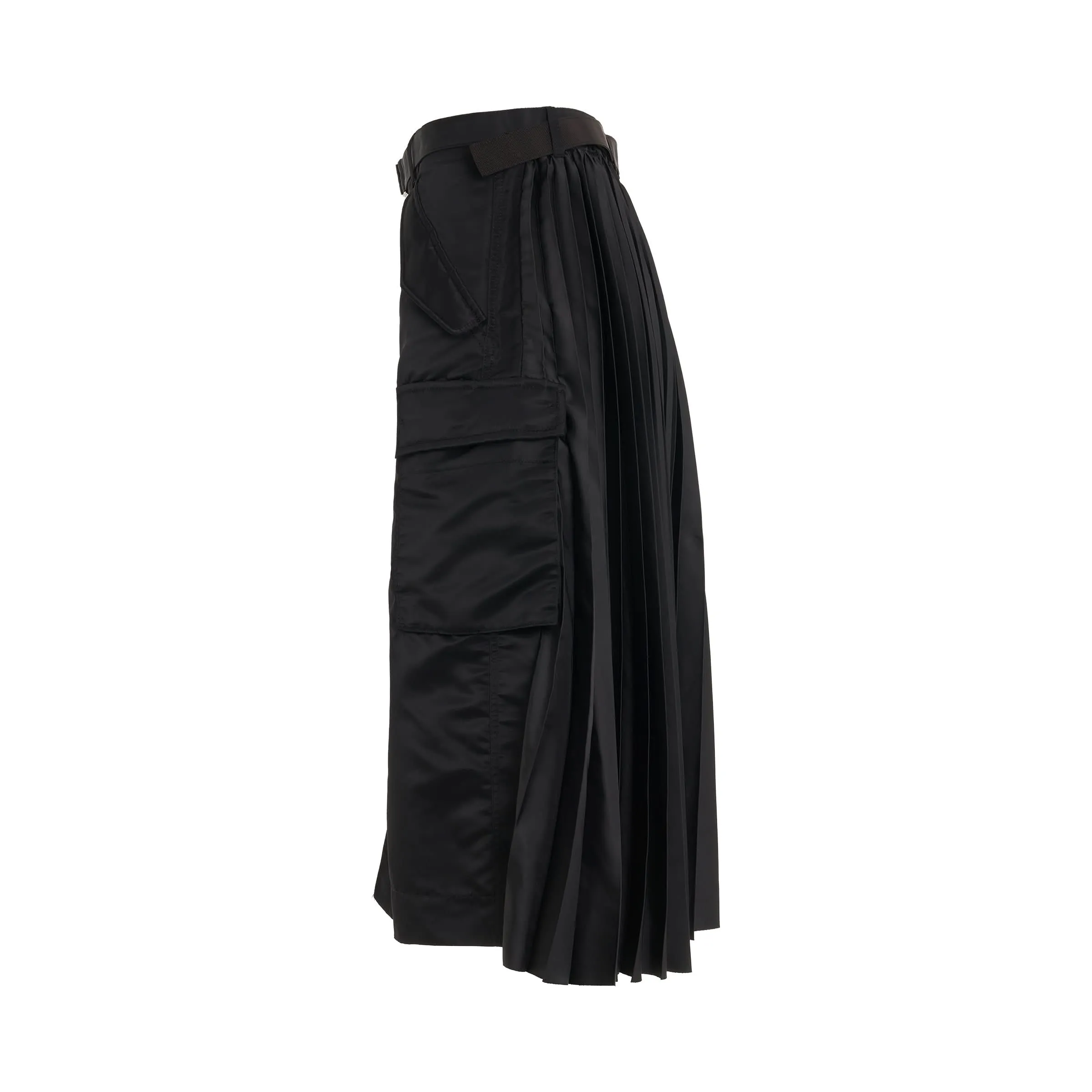 Nylon Twill Skirt with Pockets in Black