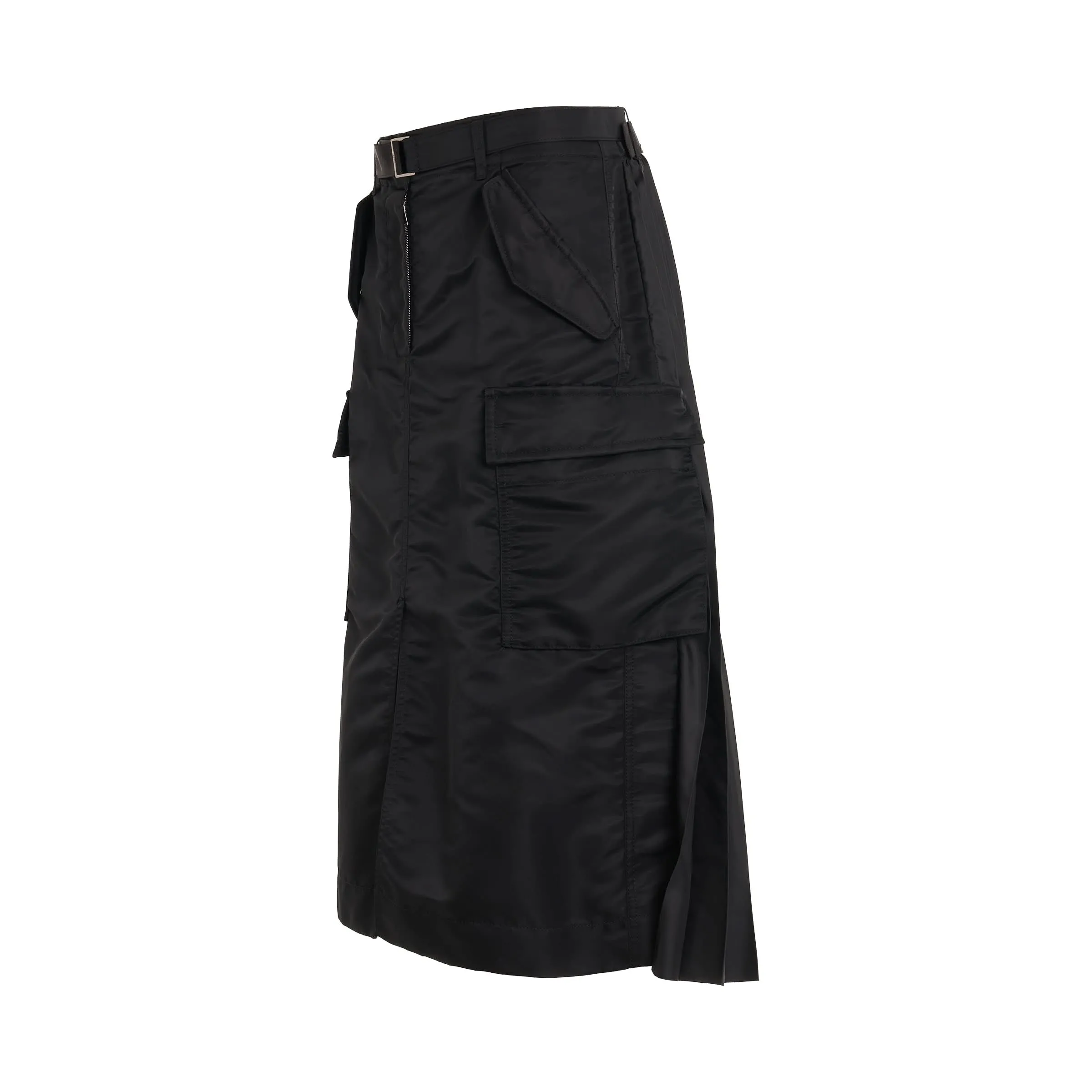 Nylon Twill Skirt with Pockets in Black