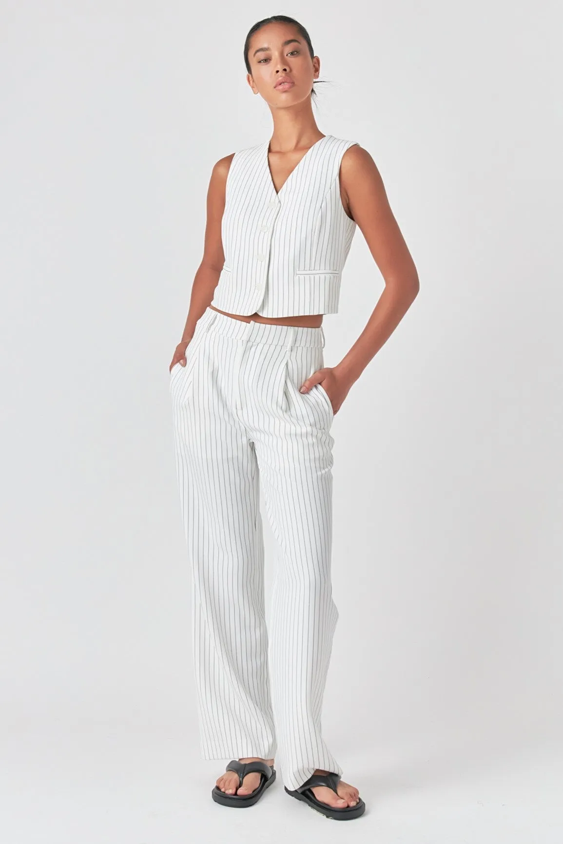 Pinstriped High Waisted Wide Trousers