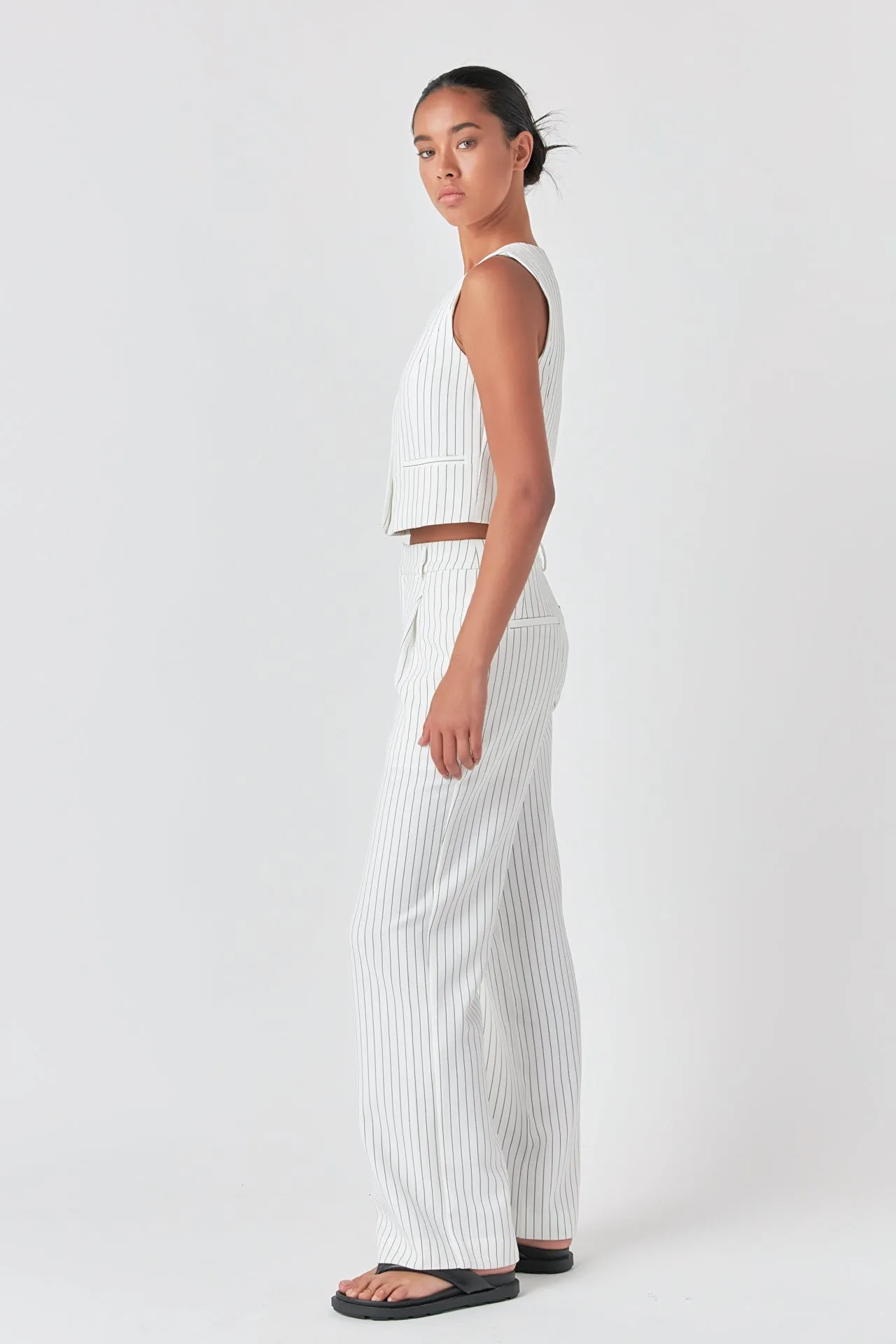 Pinstriped High Waisted Wide Trousers