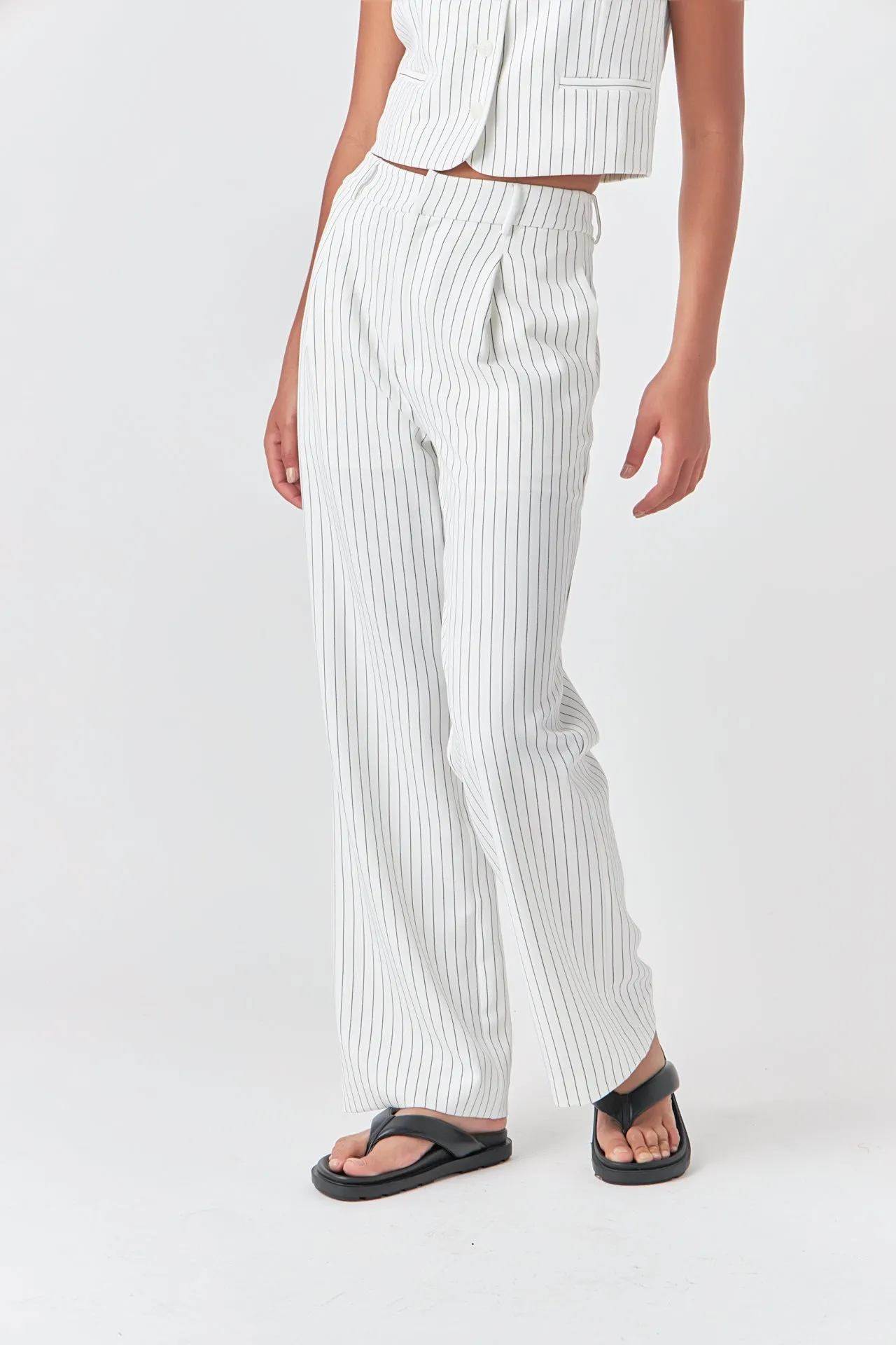 Pinstriped High Waisted Wide Trousers