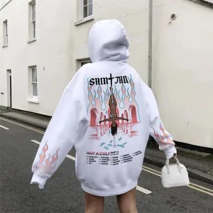 Printed Hooded Long Sleeve Pullover Loose Base Sweatshirt