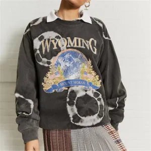 Printed long-sleeved round neck loose large size sweater women