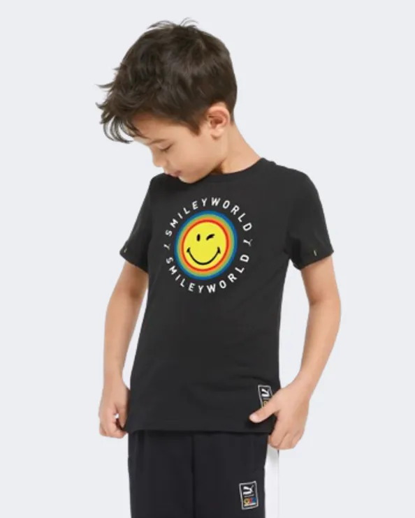 Puma X Smileyworld Boys Lifestyle T-Shirt Black